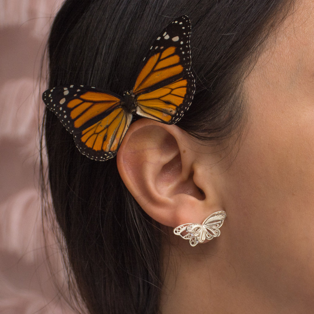 Pendientes botón Dos Mariposas en Filigrana