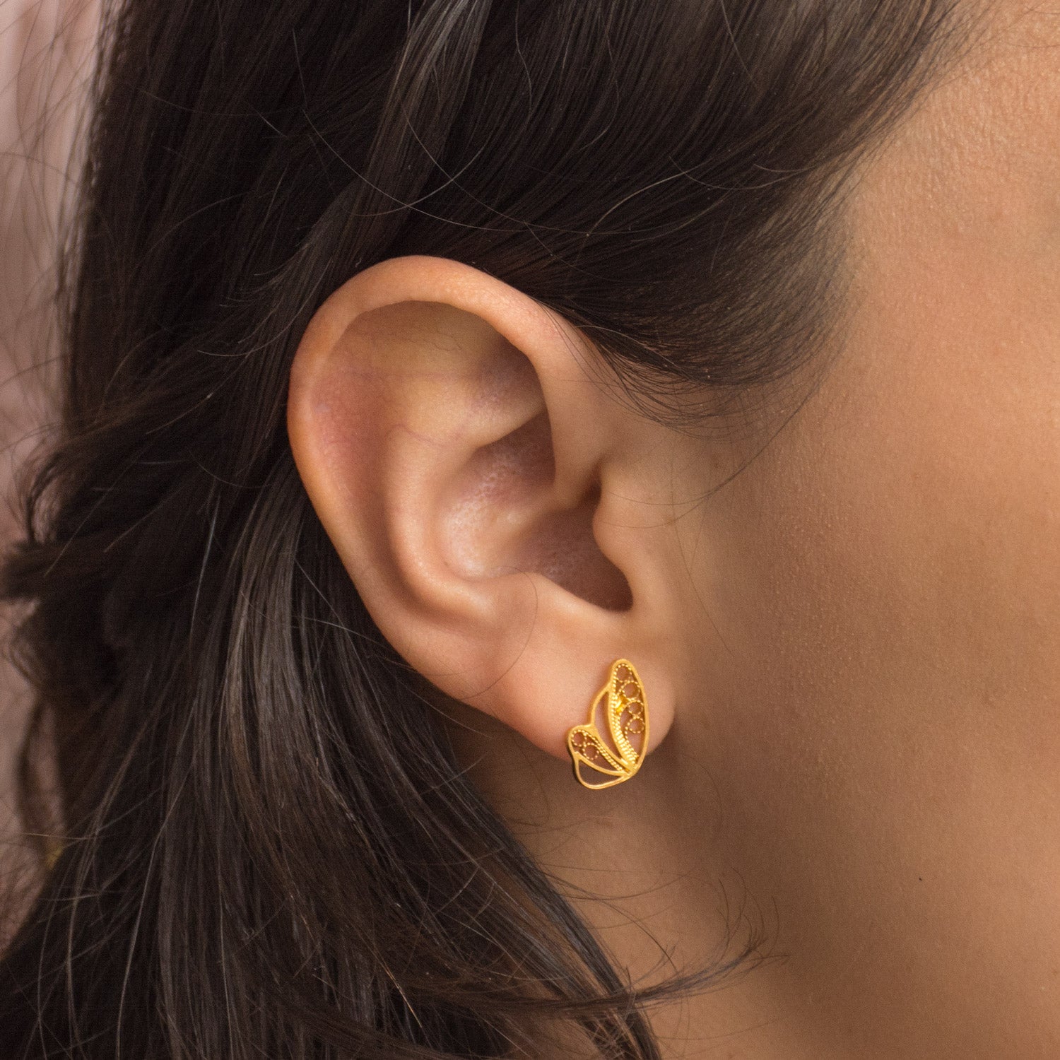 Pendientes botón Mini Media Mariposa en Filigrana de Mompox