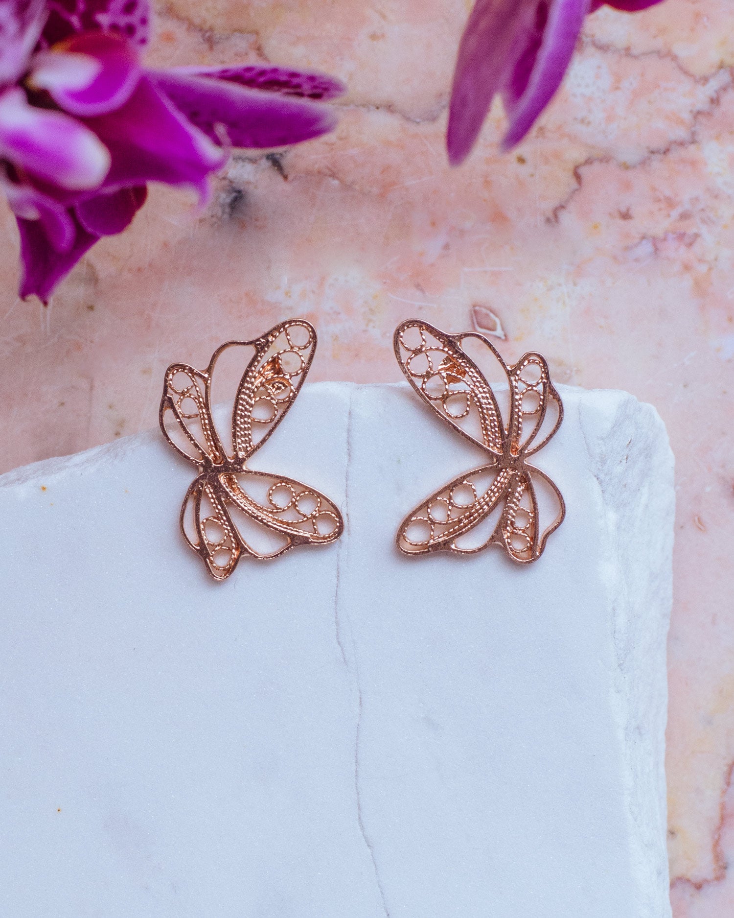 Pendientes botón Saty Mariposa en Filigrana