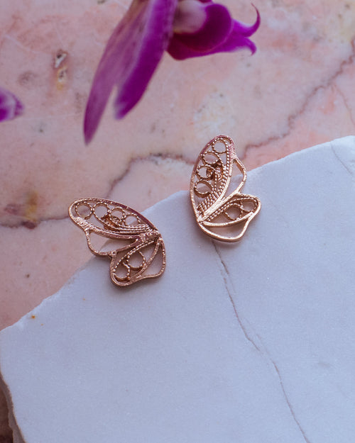 Pendientes botón Mini Media Mariposa en Filigrana de Mompox