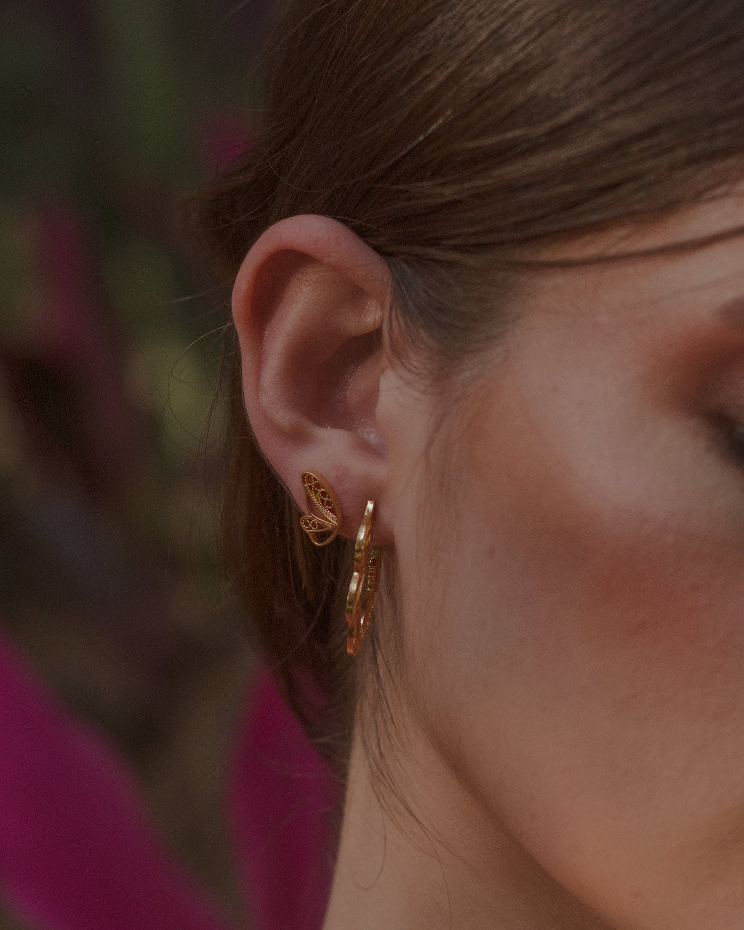 Pendientes botón Mini Media Mariposa en Filigrana de Mompox